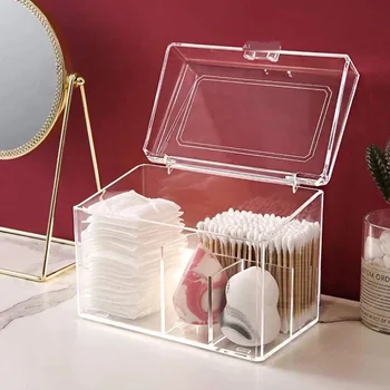 

Acrylic Makeup Organizer for Cotton Pads/Swab/Beauty Blender Storage Box with Lid Lipstick/Nail Polish Organizer