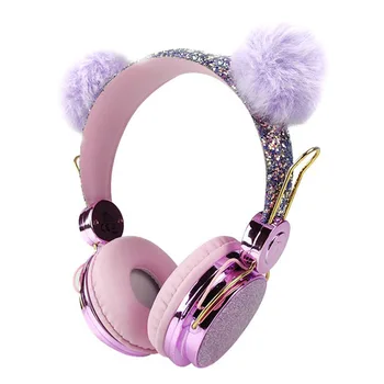 

Girls Boys Plushy Birthday Gift Wired Cute Kids Headphones Volume Limiting Computer Built In MIC Glitter School Music Cartoon
