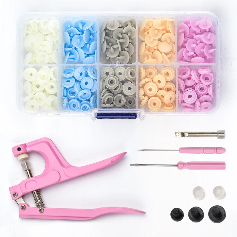 

T09 Matte Surface Plastic Snap Button Set With Color Family Pliers, Tailor Tool Kit, Containers Sewing Organizers, DIY, 50/100
