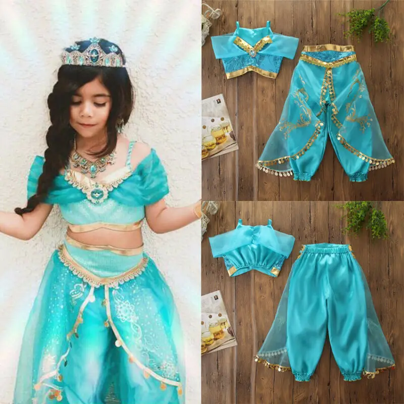 

US Indian Style Baby Girls 3T-8T Kids Princess T-shirt Vest Tops+ Pants Outfit Clothes