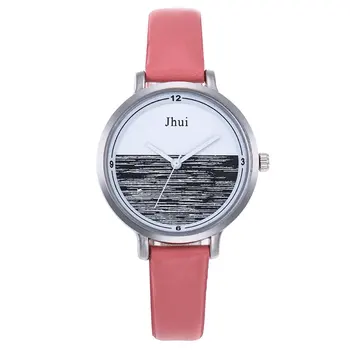 

Simple Design Women Wristwatches Sea Pattern Round Dial Pointer Soft PU Leather Band Quartz Wrist Watch Best Gift for Female