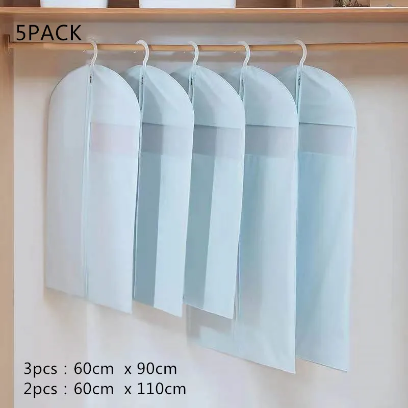 5Pcs/Set Clothes Dust Cover Suit Dress Jacket T-Shirt Coat Idle Storage Bag Dustproof Moisture-Proof Mildew Non-Woven Edging Bag - Цвет: Gray thickening