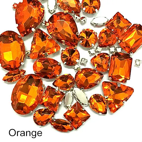 Orange 50 шт., стразы разных размеров, стразы с кристаллами, стразы разных форм, стразы с серебряными когтями, свадебное платье Y3486 - Цвет: Orange