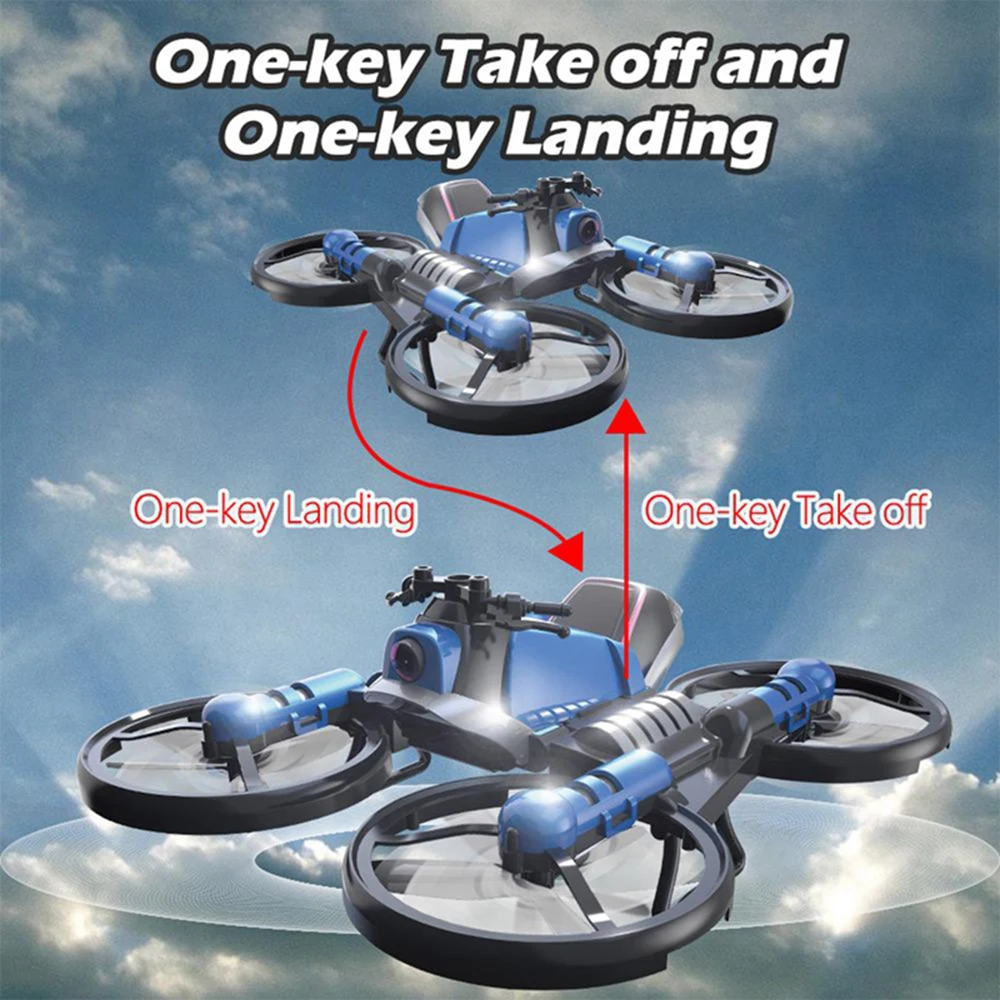 Unique H6 2-in-1 Folding RC Drone with camera Motorcycle Vehicle Multi-functional Folding Aircraft Vehicle 6-axis Quadcopter Toy