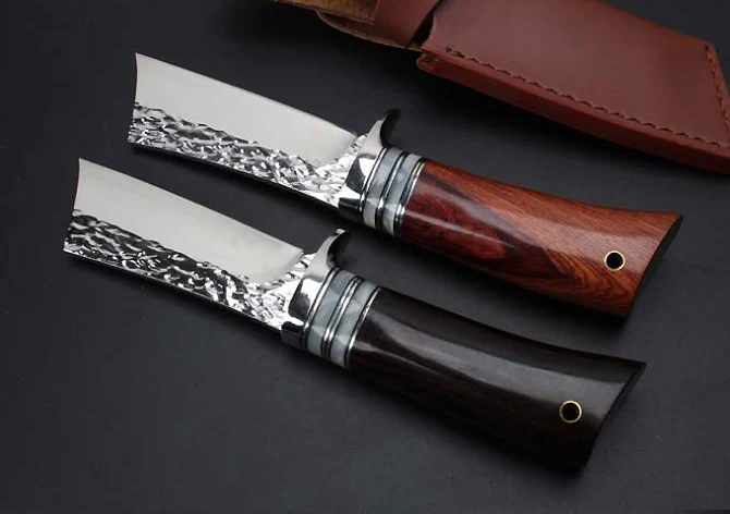 LCM66 ручной Кованый охотничий нож самурайский Открытый нож 59-60HRC фиксированный нож эбеновая ручка с кожаной оболочкой