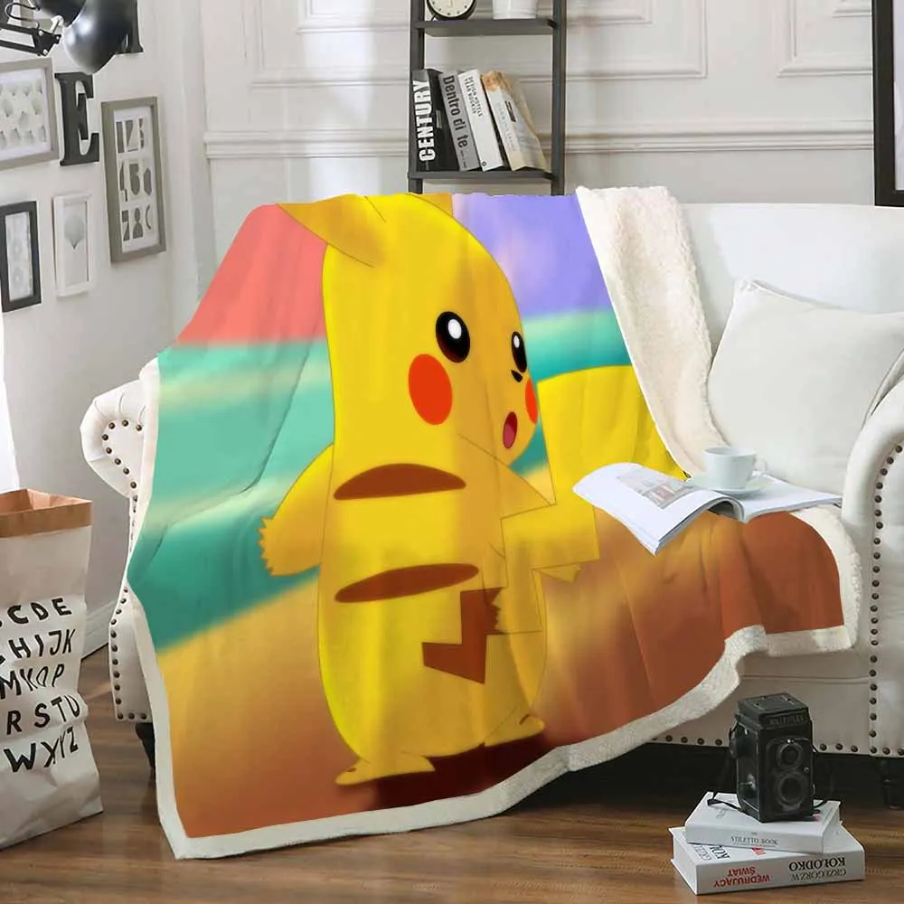 Pikachu Blanket Janpanese Anime Game Character Blanket Sherpa Fleece Plush Throw Balnket Travel Home Warm Blanket Kids Bedding