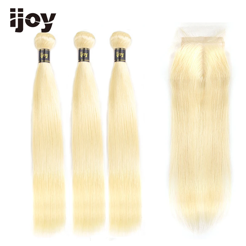 Бразильские пучки волос с закрытием Remy человеческие волосы #613 Платина блонд 3 пучка прямые пучки волос IJOY