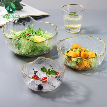 

Irregular Gold Inlay Edge Glass Salad Bowl Dessert Fruit Serving Bowls Food Vegetable Container Tea Decorative Tableware Washer