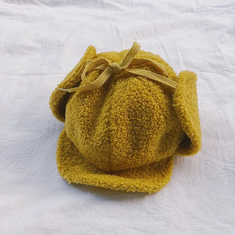 Yellow Теплые зимние шапки для детей, детские шапки для девочек и мальчиков, Детские кашемировые шапки, ушанки, зимне наушники шапка S10100 - Цвет: Yellow