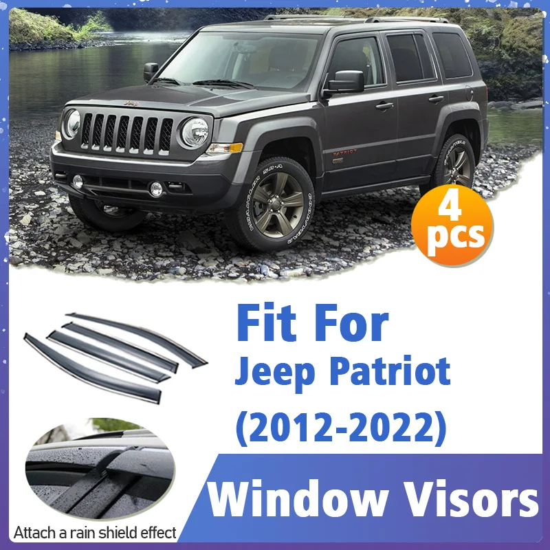 Window Visor Guard for Jeep Patriot 2012 2022 Vent Cover Trim Awnings Shelters Protection Sun