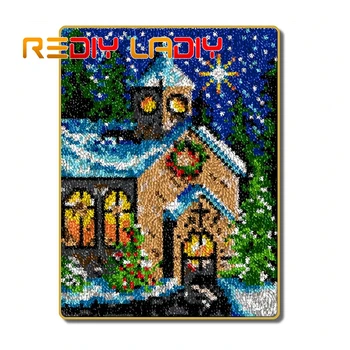 

Latch Hook Kits Make Your Own Rug Snow Church Crocheting Cushion DIY Carpet Rug Set Acrylic Yarn Printed Canvas Hobby & Crafts