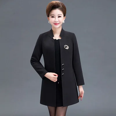 stand collarblack Большие размеры XL-5XL модная ветровка среднего возраста Женский Тренч темперамент Тонкий Средний Длинный блейзер Femme пальто f1655 - Цвет: stand collarblack