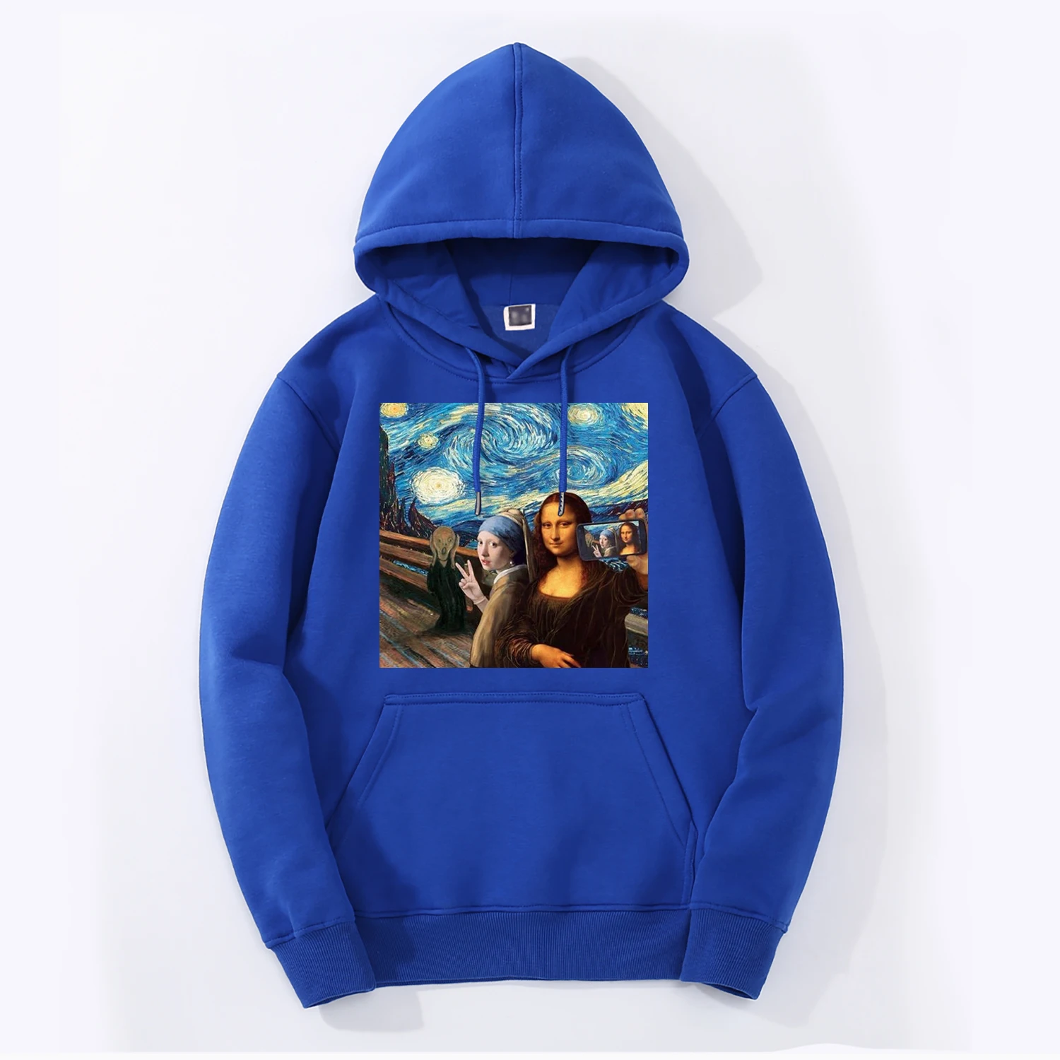 Blue Мужские толстовки с забавным принтом Mona Lisa, новинка, Модные Винтажные худи для фитнеса, хип-хоп повседневные куртки, осенне-зимние бодитеплее худи - Цвет: Blue