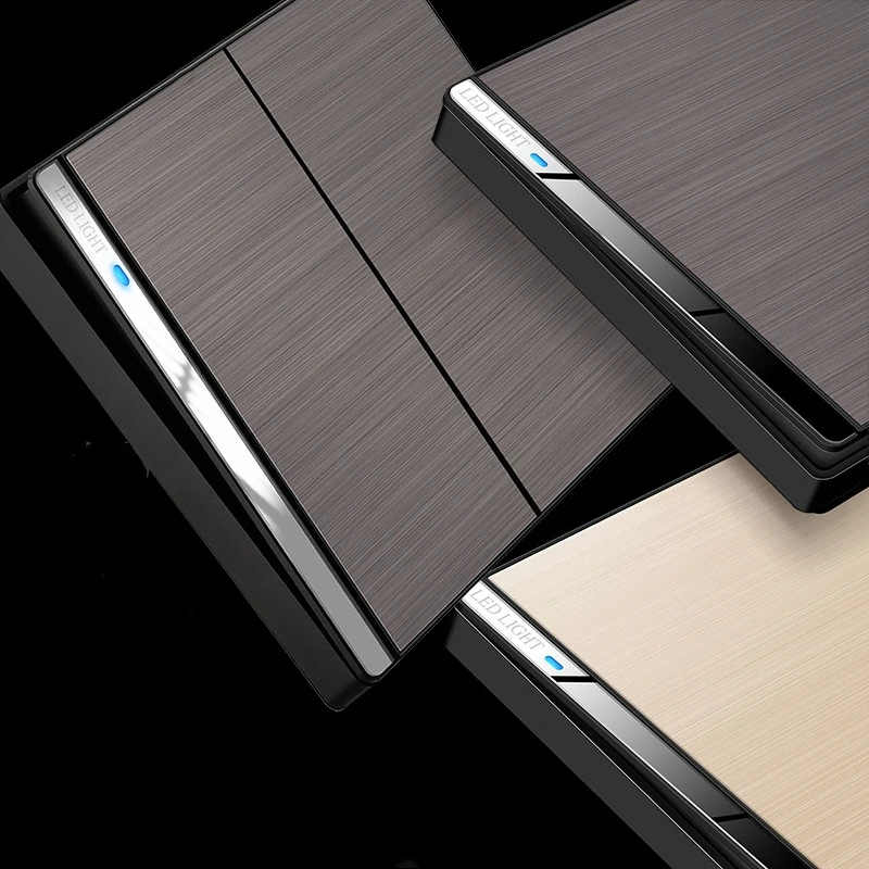 Painel de Desenho de 250v 4gang Vias 86*2 mm Elegante Preto com Indicador de Energia Led Interruptor de Parede L77 Aço Inoxidável