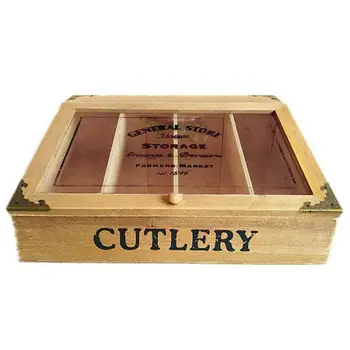

European Retro Wooden Storage Box Organizer 4 Grid Wooden Watch Box Jewelry Display Coffee Tea Sugar Packet Container
