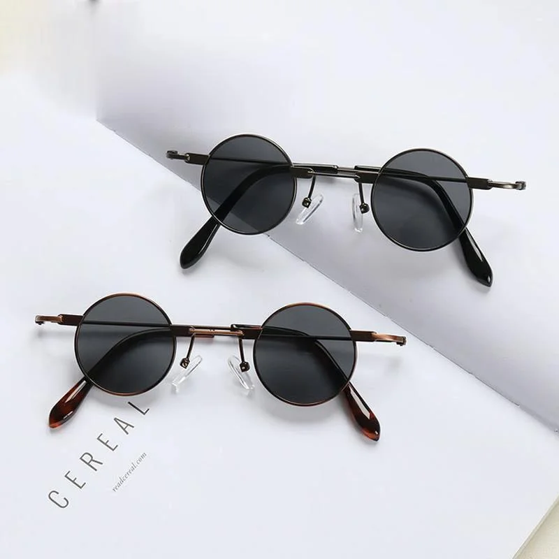 

Small Round Sunglasses Women Men UV400 Metal Brand Designer Punk Sun Glasses Steampunk Vintage Goggles Black Shades