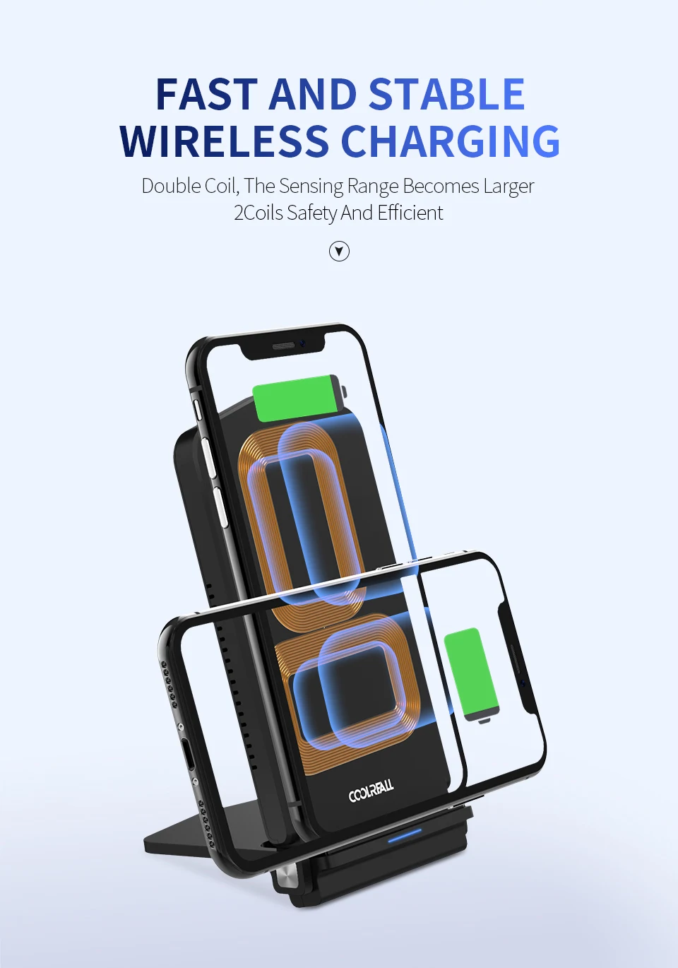 Coolreall Qi 15 Вт Быстрое беспроводное зарядное устройство для Samsung S10 S9 S8 Беспроводная зарядная подставка для iPhone 11 Pro XR XS Max X 8 Plus