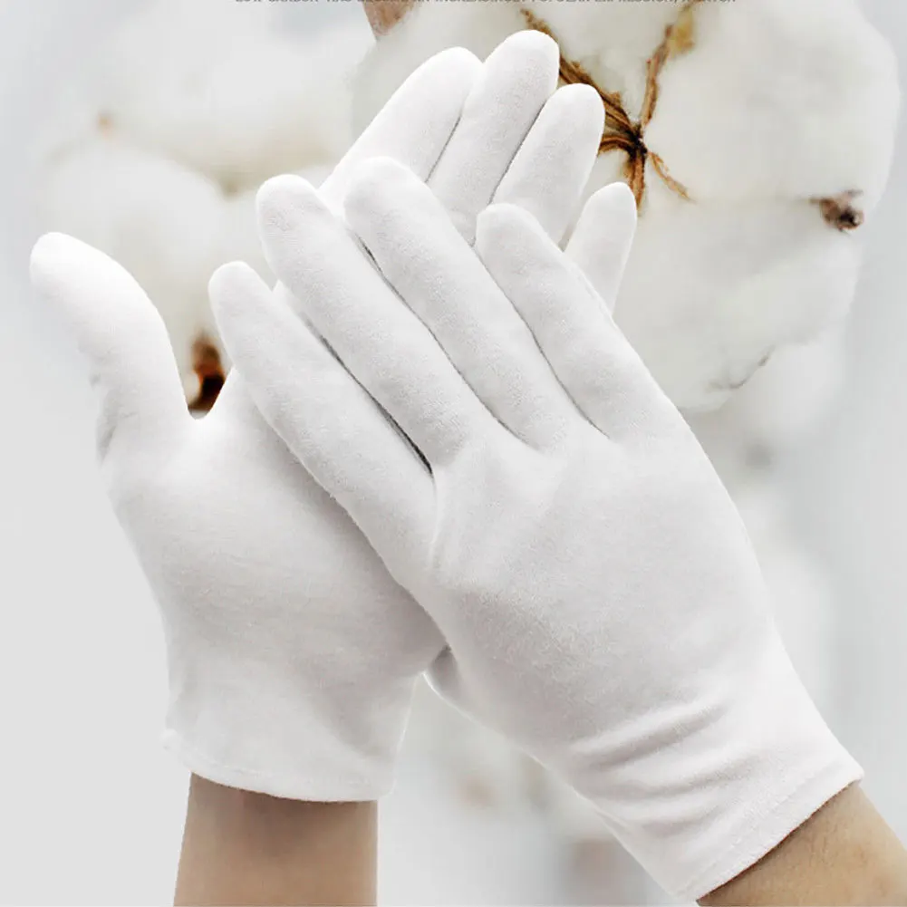 6 пар/Мешок Белый хлопок инспекционные рабочие перчатки для женщин и мужчин бытовые перчатки ювелирные изделия с чеканкой легкие перчатки обслуживание/официанты/водители