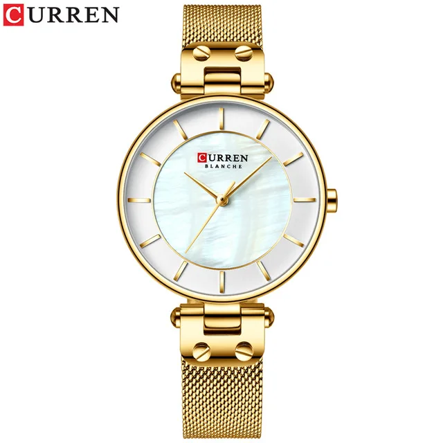 gold white CURREN часы женские роскошные брендовые для женщин нарядные кварцевые наручные часы кожаные водонепроницаемые женские часы девушка часы Relogio Feminino - Цвет: gold white