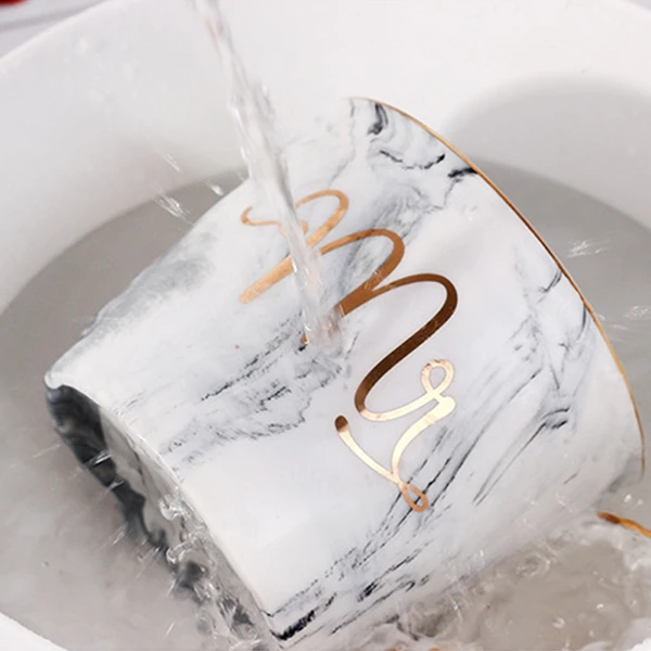 Marble Ceramic Mugs Gold Plating Couple Lover's Gift Morning Mug Milk Coffee Tea Breakfast Creative Porcelain Cup