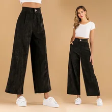 2021 Fall/Winter New Women's Fashion Corduroy High Waist Trouser Female Loose Casual Wide Leg Pants Lady Solid Color Streetwear