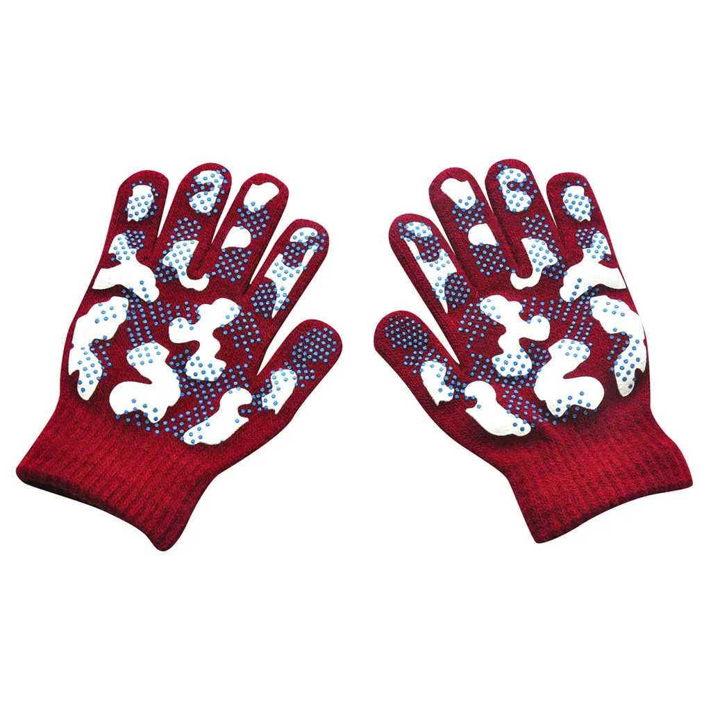 Детские трикотажные зимние перчатки с рисунком, зимние спортивные теплые перчатки, Детские хлопковые теплые перчатки с рисунком