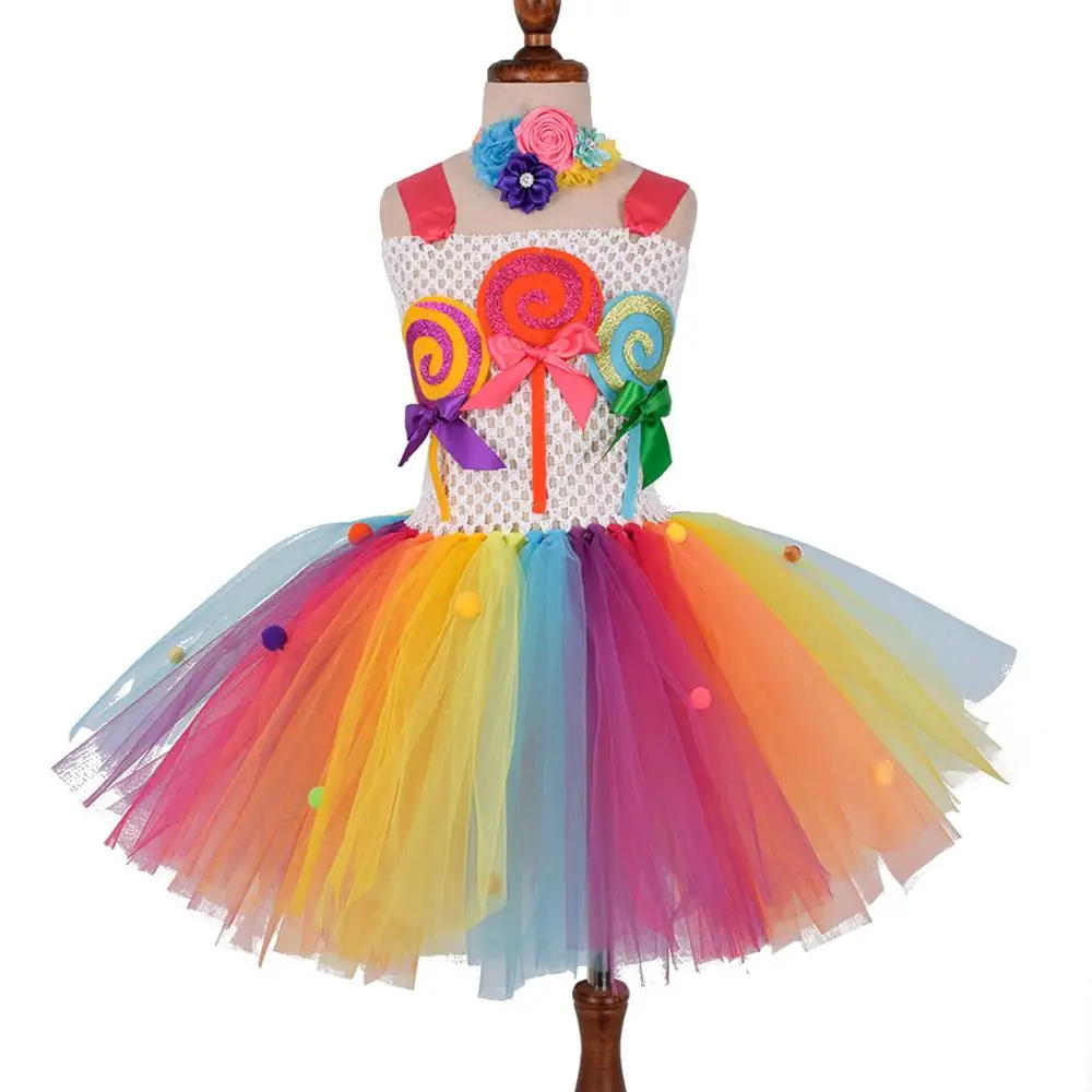 

Girls Candy Tutu Dress Kids Candy Lollipop Birthday Party Tulle Dresses Kids Colorful Dress Halloween Costume 1-12Y