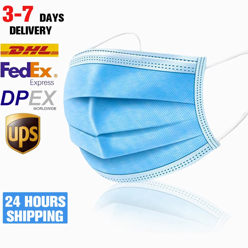 

100pcs Disposable Face Masks Protect Mouth 3 Layer Filter Anti Dust One Time Bacteria Proof Masks Fast Shipping