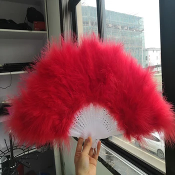 

Red fluffy Large Turkey Feather Hand Fan Ladies Holding Dance Props feather fans party Wedding home decorative Handmade Fans