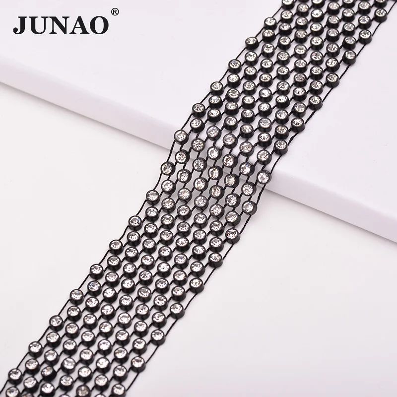 Black Clear Stones JUNAO 1 ярд прозрачные черные стразы для шитья отделка цепи кристалл аппликация со стразами лента окантовка для украшения одежды - Цвет: Black Clear Stones