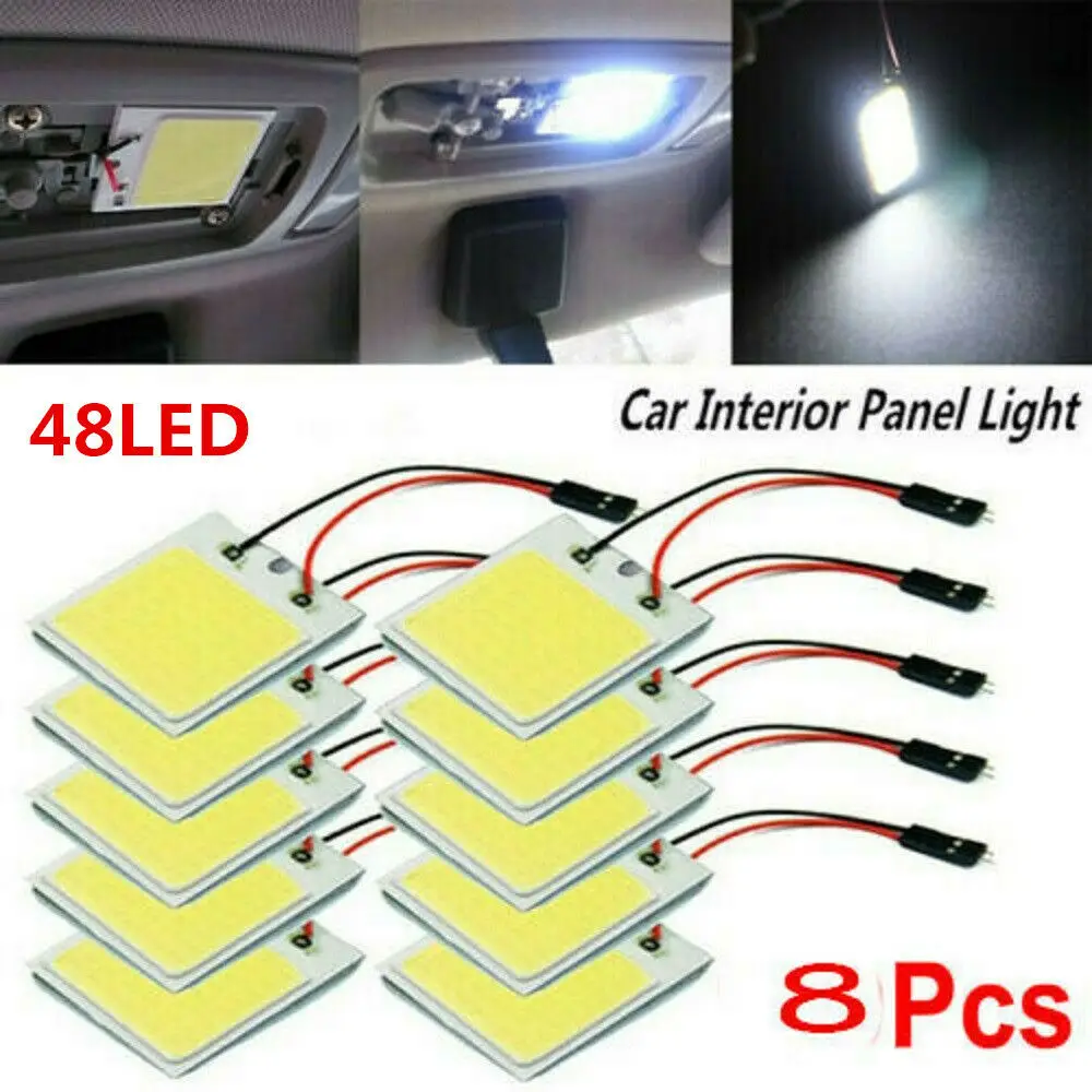 

8Pcs 48SMD COB White Reading Lamp Auto Interior Panel Light LED T10 Car Interior Panel Light Dome Lamp Parking Bulbs
