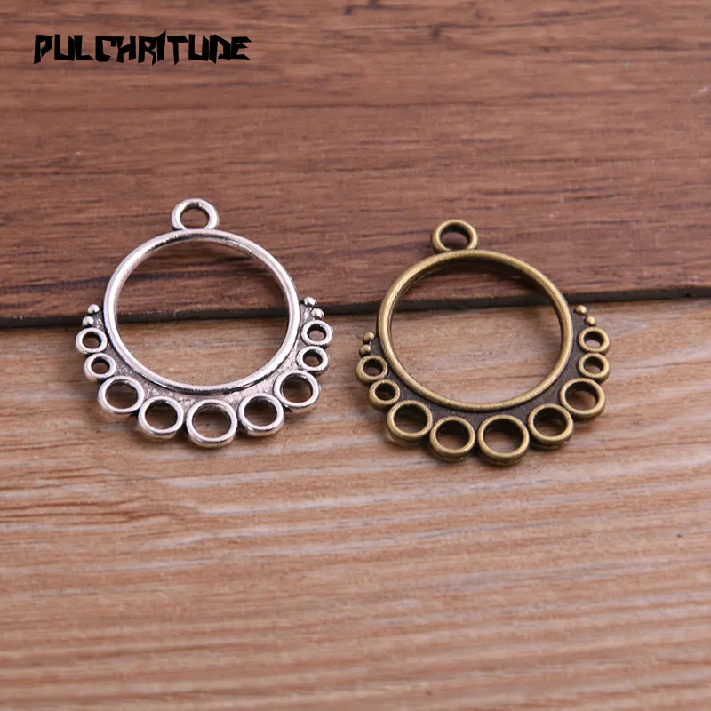 

PULCHRITUDE 16pcs 24*28mm Two Color Zinc Alloy Vintage Round Connectors Pendants Jewelry Making DIY Handmade Craft