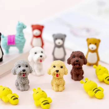 

1pcs Kawaii Cartoon Animal Dog Cat Bear Bee Cute Small Mini Pencil Eraser for Kids Gift School Kawaii Animal Rubber Eraser