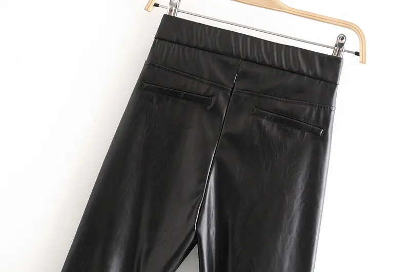 Увядшие зимние женские брюки-клеш из искусственной кожи, английские простые однотонные черные брюки из искусственной кожи, женские брюки