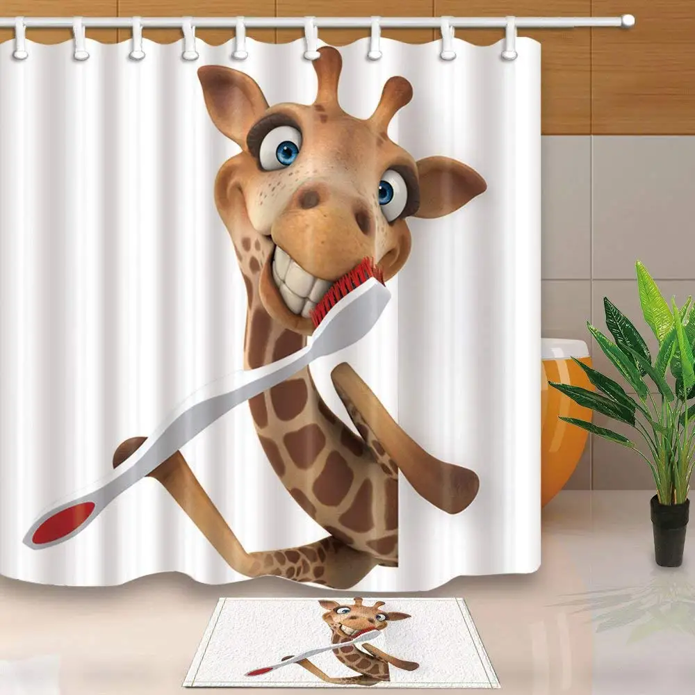 Good-Morning-giraffe-with-Toothbrush-Shower-Curtain-and-Mat-Set-Home-Decoration-Cuddly-Waterproof-Fabric-Bathroom (1)