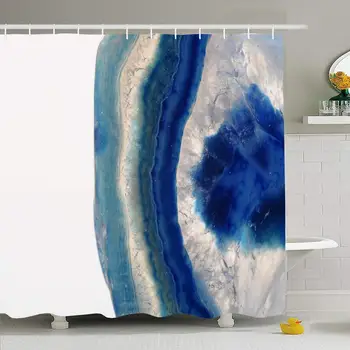 

Shower Curtain Set with Hooks 72x72 Blue Gemstone Gem Agate Coast Detail Slice Colored with Stone Details Pattern Agathe Macro