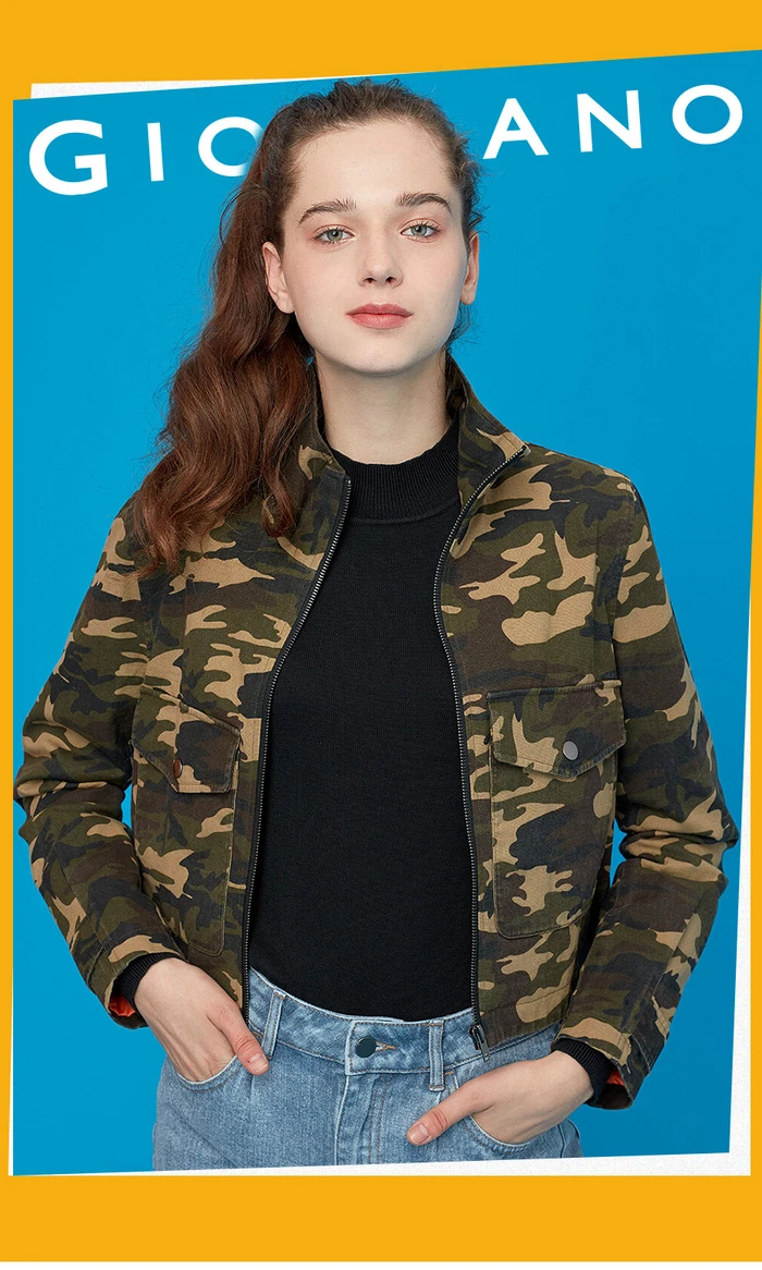 Giordano Women Jackets Stand Collar Double Falp Pockets Jacket Windproof Cotton Casual Chaqueta Mujer 95379677