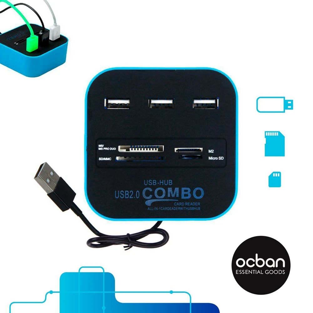 Комбинированный Многофункциональный USB 2,0 кард-ридер с разветвителем концентратора SD HUB