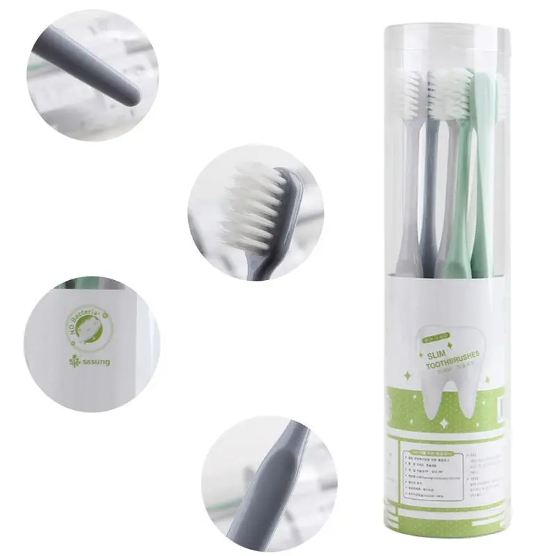 6 шт./компл. семейная ультратонкая зубная щетка с мягкой щетиной глубокой очистки пластиковая ручка гигиена полости рта с цилиндровая подставка коробка
