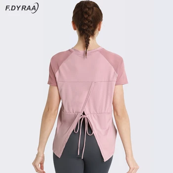 F DYRAA Breathable Yoga Shirts Quick Dry Short Sleeve Running T shirt Yoga Exercise Women