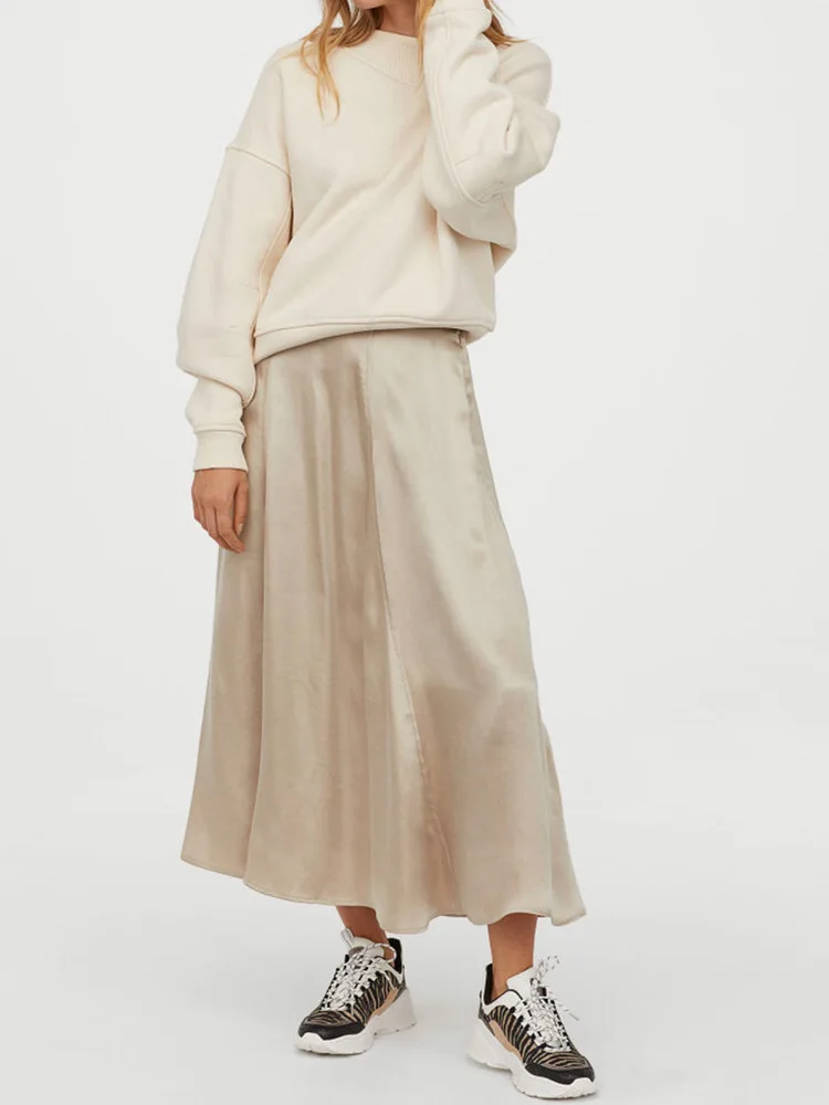

Overplus of Goods Exported to Europe And US Women's 2019 Autumn And Winter New Style Satin-Cotton Drape Skirt Solid Color Midi-s