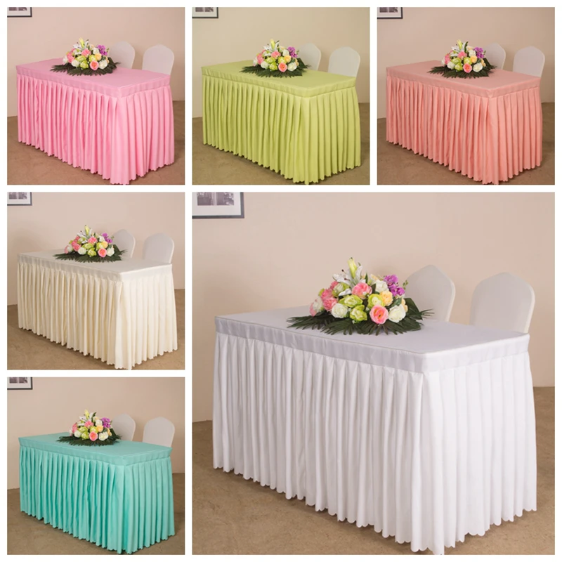 Jupe De Nappe Satinée 300 Cm Pour Banquet, Mariage, Anniversaire – Couleur Bleu Ciel, Plis élégants, Facile à Poser