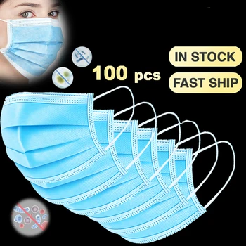 

100pcs Non-woven 3 layers Anti-dust Masks Disposable Safe Breathable Face Mouth Mask Kids Adult Ear loop Filter Masks
