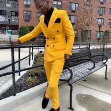 Двубортный мужской смокинг с лацканами с острыми углами, мужские костюмы из 2 предметов для шафера жениха(куртка+ брюки+ бант