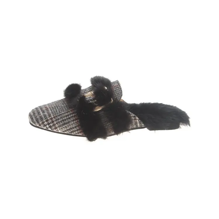 Black Muller Shoe/Новинка года; сезон осень-зима; меховые тапочки; женская обувь на плоской подошве; пушистая обувь; A210 - Color: Black