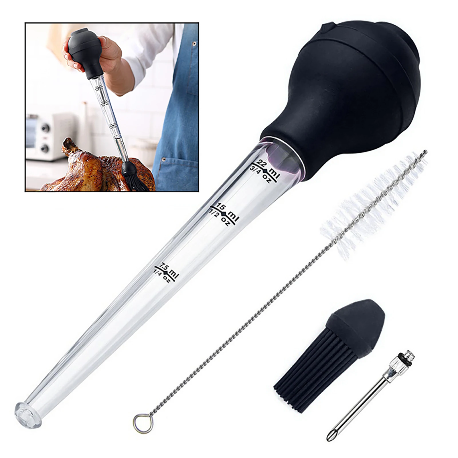 Turkey Baster Oil Dropper Syringe Set for Cooking Meat Marinade Injector for Bacon Brine Beef Roasting Juices Poultry