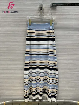 

Spring Skirts 2020 New Designer Fashion Runway Women Striped Patchwork Knitted Skirt