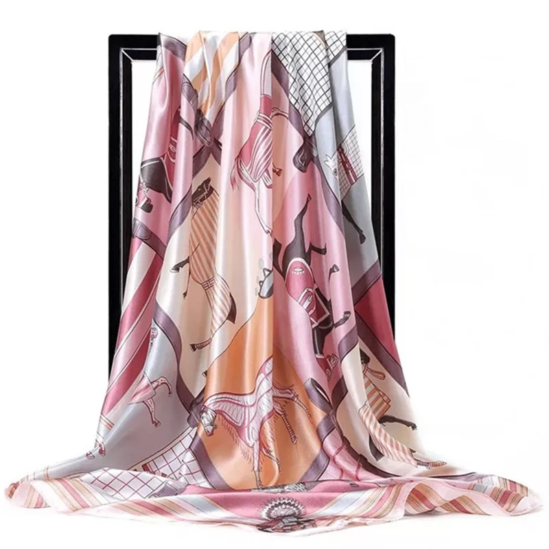 Шелковые шарфы Foulard 90*90 см квадратная голова хиджаб шарф Женский шифон шаль Бандана обертывание глушитель парео - Цвет: 42