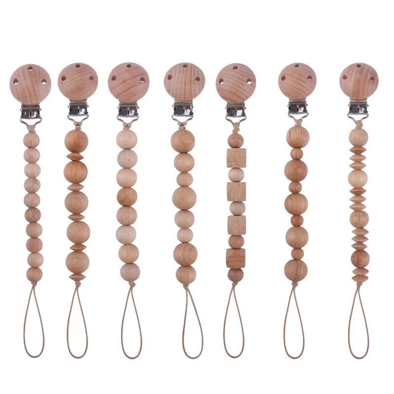 

2024 New Newborn Pacifier Clip Chain BPA-free Beech Wooden Beads DIY Dummy Nipple Soother Holder Baby Teething Chewing Toys