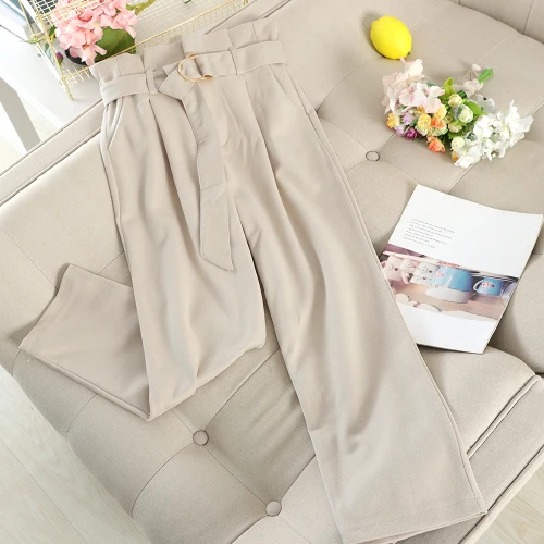 Apricot Neploe,, осень, зима, шерстяные штаны до щиколотки, на молнии, тянущиеся, с высокой талией, с поясом, женские брюки, новые, корейские, одноцветные, шаровары, 56268 - Цвет: Apricot